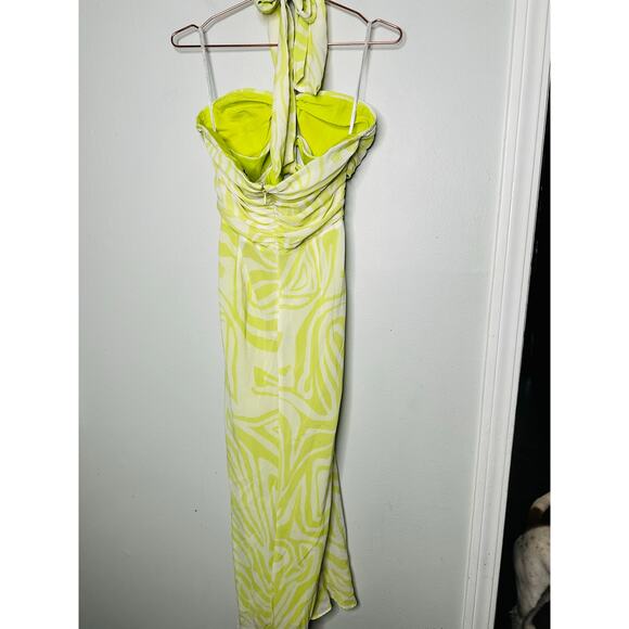 RONNY KOBO X RTR Green Printed Knotted Neckline Waist Cutout Dress Size 4 - Picture 5 of 16